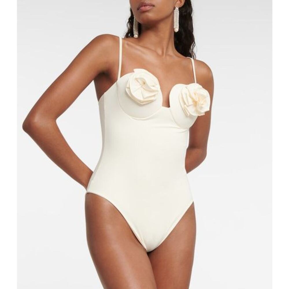 Magda Butrym Lycra 3D Floral Roses Appliqué One Piece Swimsuit
